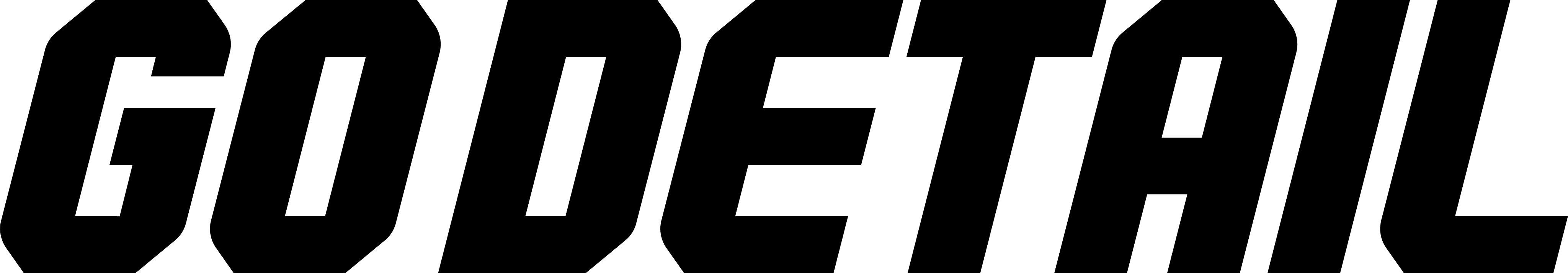 GoDetail logo in bold, slanted black capital letters on a white background